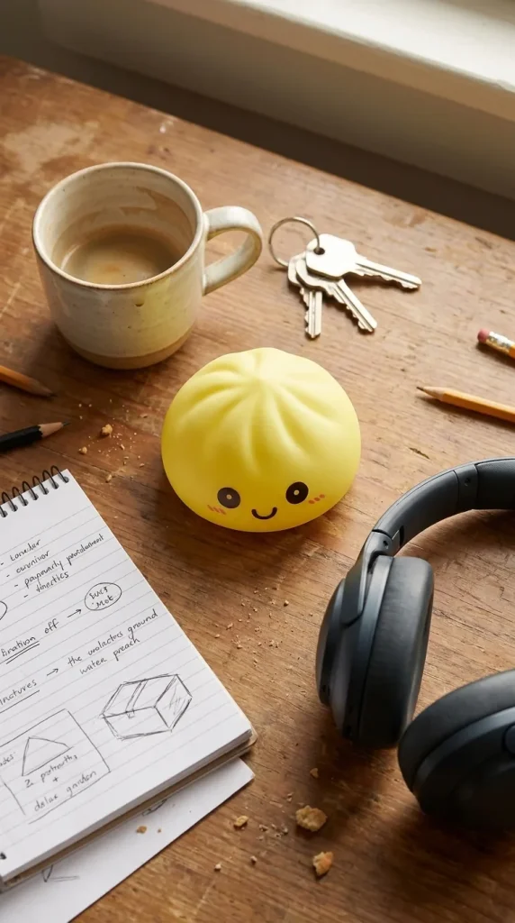 Sunshine Yellow Dumpling Squishy Night Light on the desk