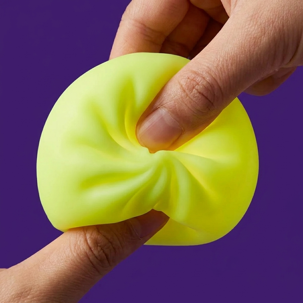Sunshine Yellow Dumpling Squishy Night Light being squeezed, soft slow-rise foam