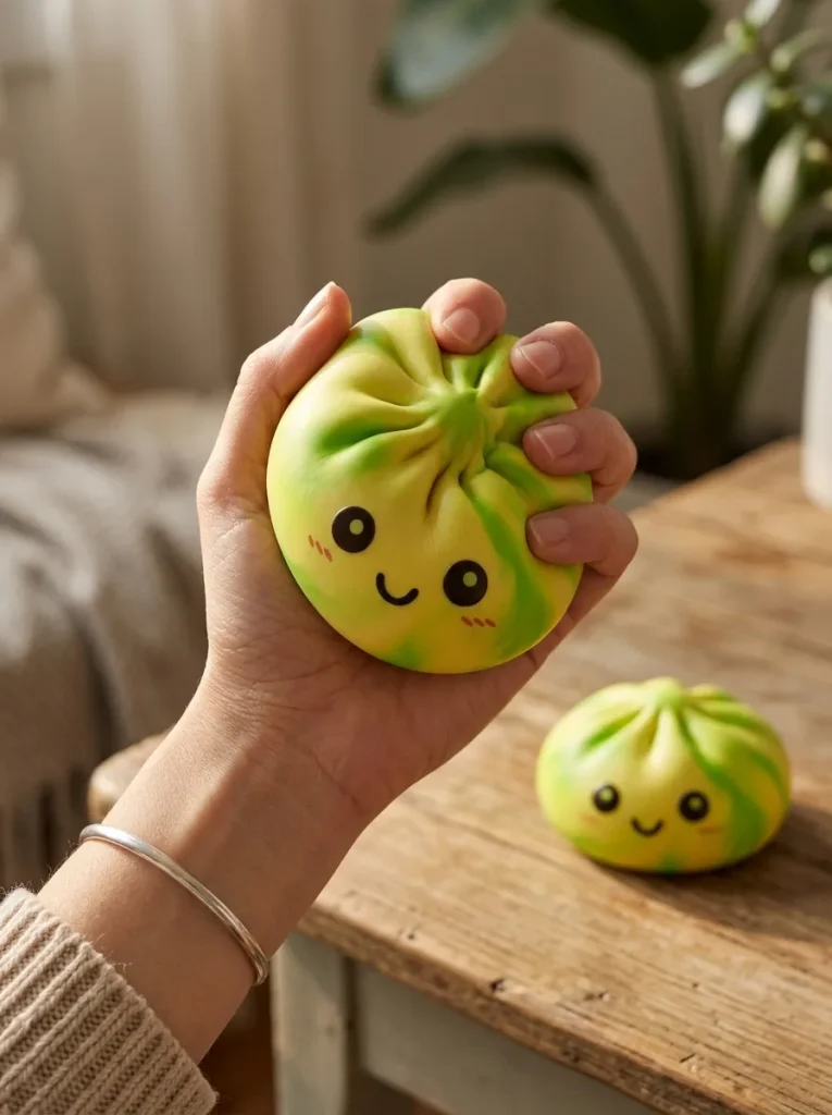 Yellow Tie Dye Dumpling Squishy mid-squish
