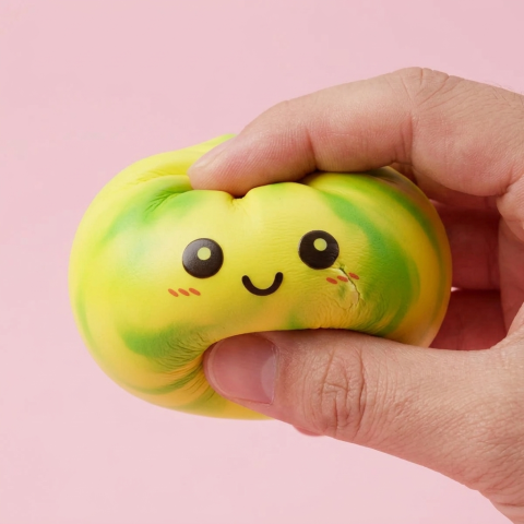Yellow Tie Dye Dumpling Squishy — slow-rise effect, the foam springs back slowly