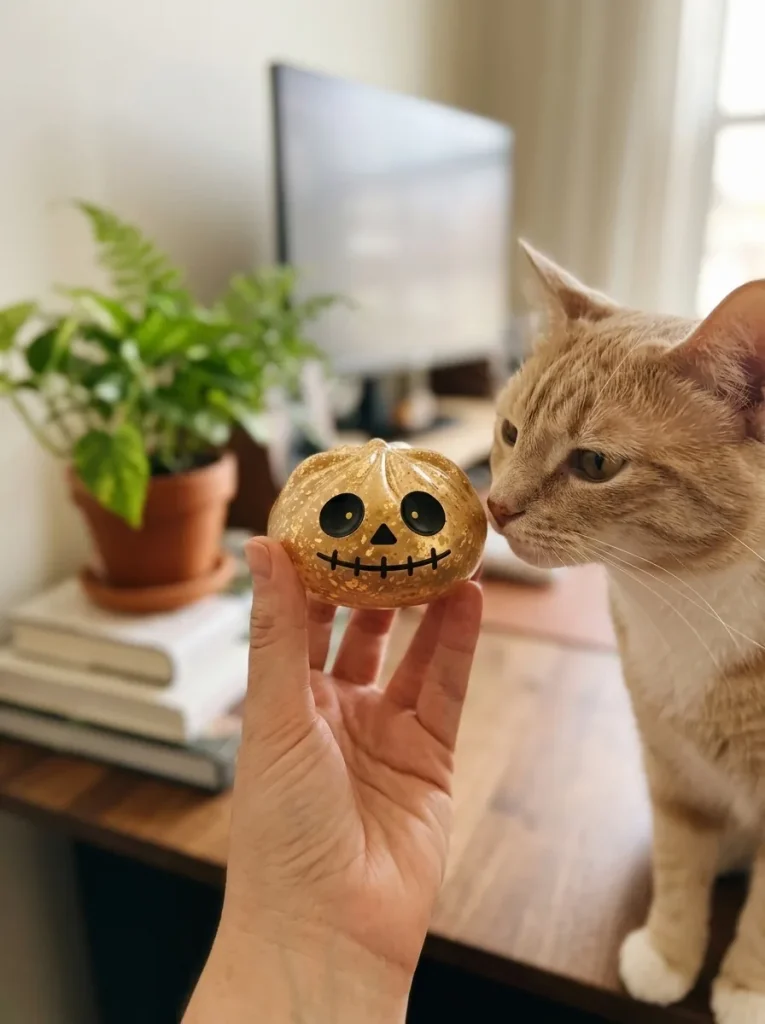 Gold Glitter Zombie Halloween Dumpling Squishy with a plush friend