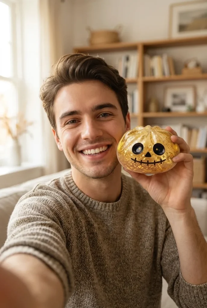 Gold Glitter Zombie Halloween Dumpling Squishy in everyday life