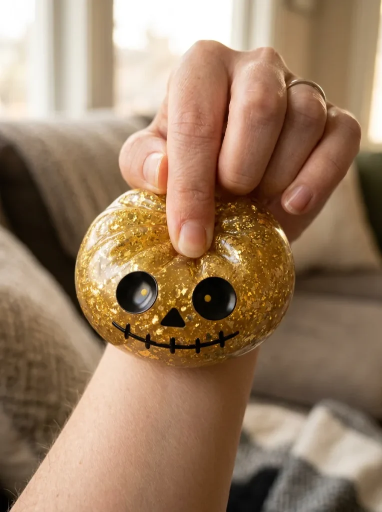 Gold Glitter Zombie Halloween Dumpling Squishy mid-squish