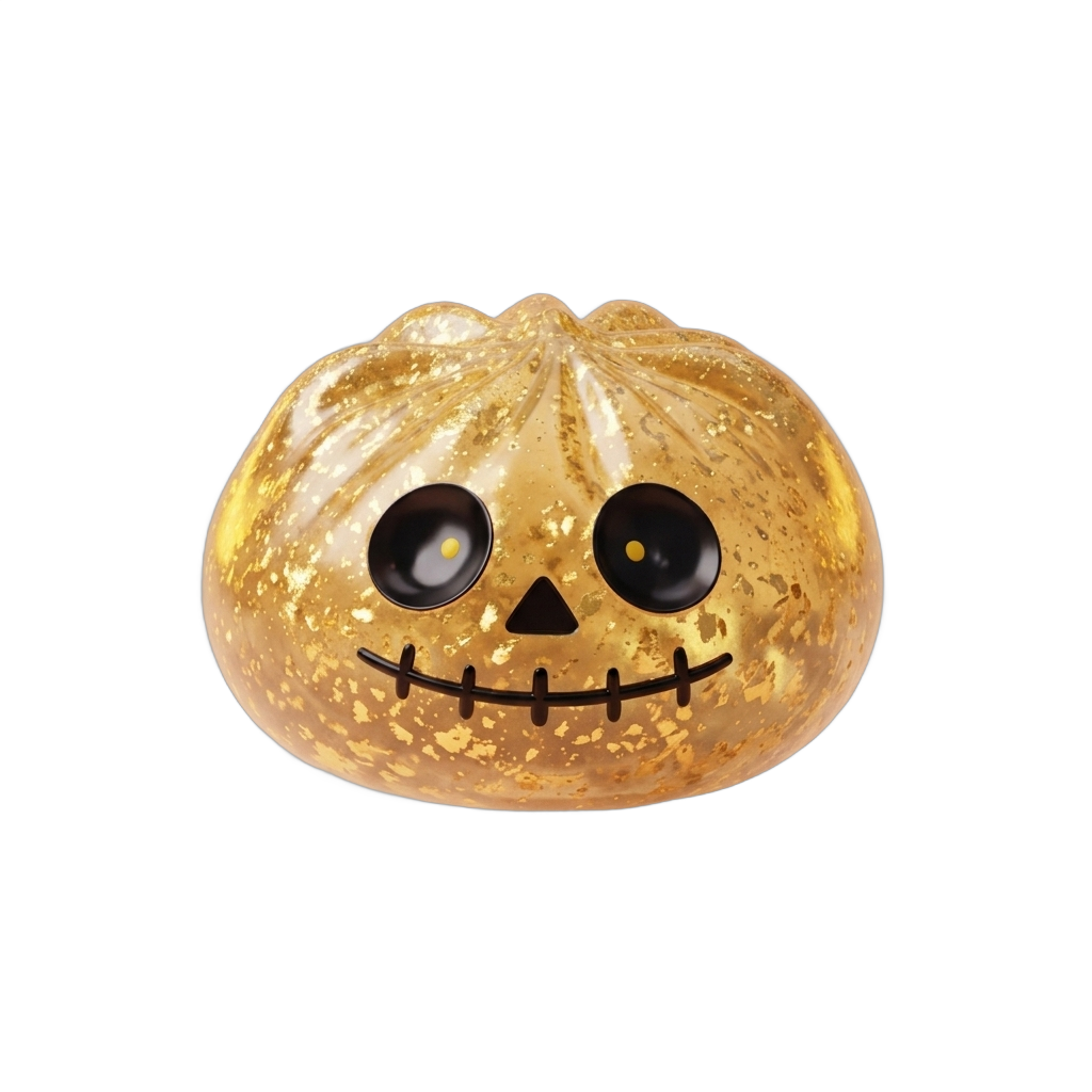 Gold Glitter Zombie Halloween Dumpling Squishy being squeezed, soft slow-rise foam