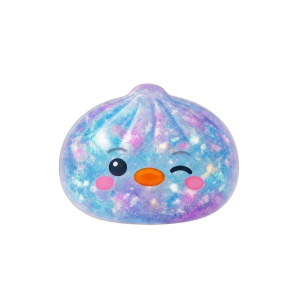Galaxy Blue Penguin Dumpling Squishy being squeezed, soft slow-rise foam