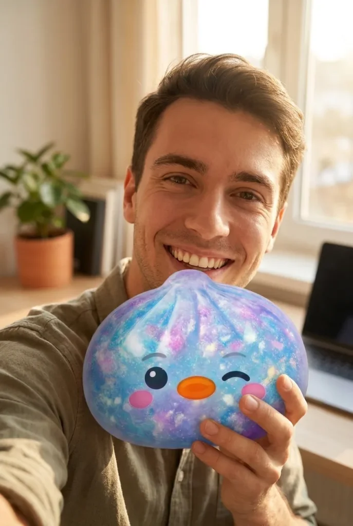 Galaxy Blue Penguin Dumpling Squishy in everyday life