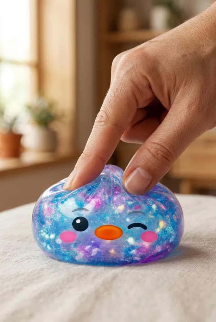 Galaxy Blue Penguin Dumpling Squishy mid-squish