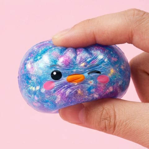 Galaxy Blue Penguin Dumpling Squishy — slow-rise effect, the foam springs back slowly