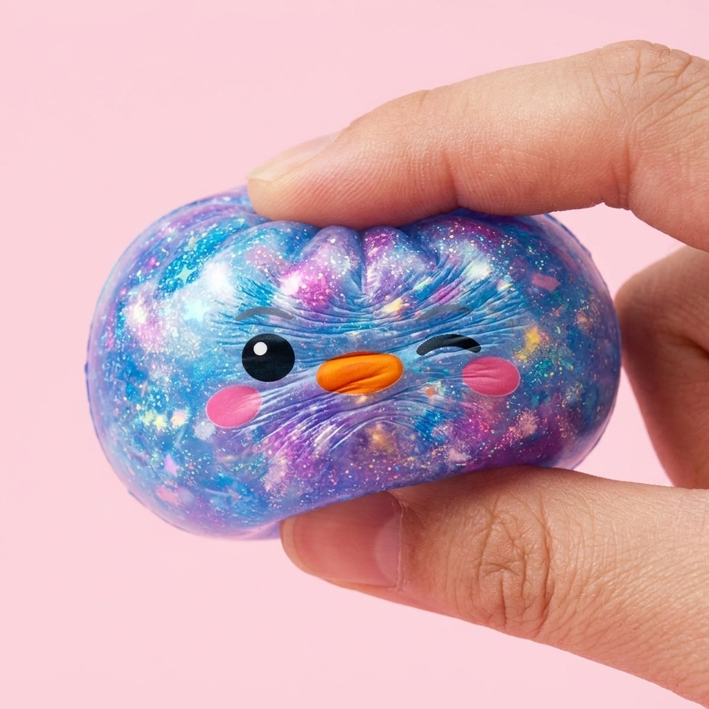Galaxy Blue Penguin Dumpling Squishy — slow-rise effect, the foam springs back slowly