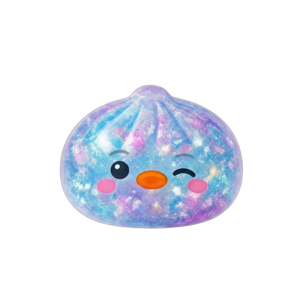 Galaxy Blue Penguin Dumpling Squishy being squeezed, soft slow-rise foam