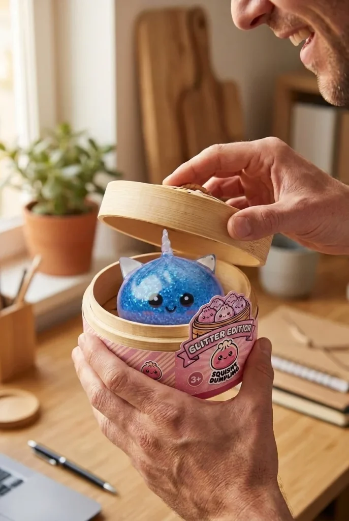 Blue Unicorn Glitter Dumpling Squishy unboxing moment