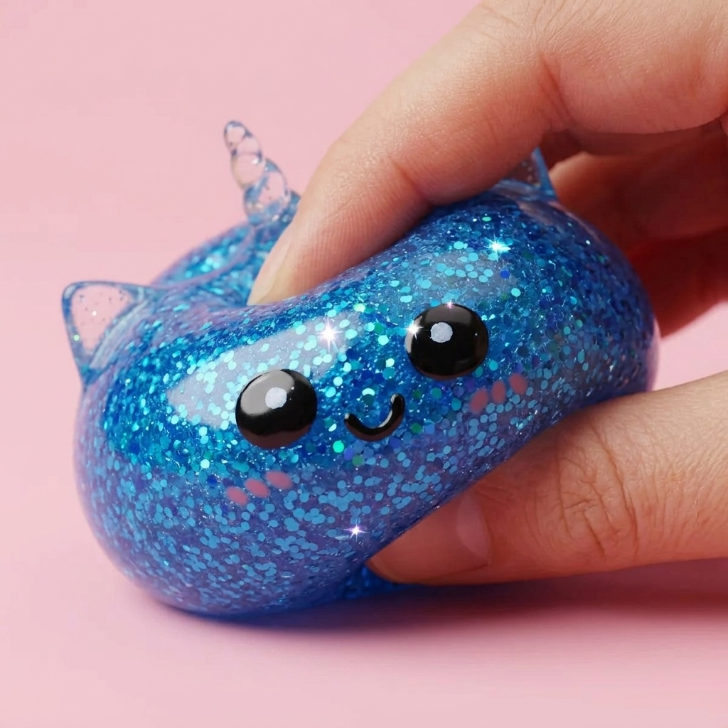 Blue Unicorn Glitter Dumpling Squishy — slow-rise effect, the foam springs back slowly