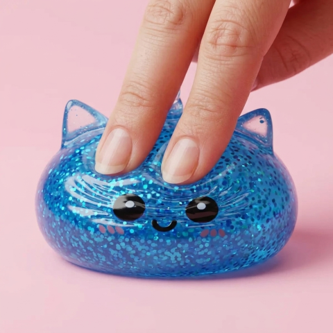 Blue Unicorn Glitter Dumpling Squishy being squeezed, soft slow-rise foam
