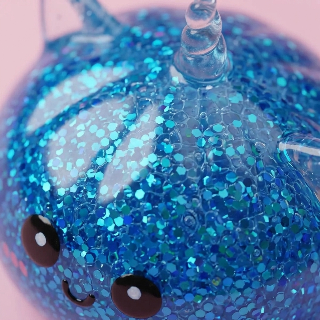 Blue Unicorn Glitter Dumpling Squishy — close-up of the texture