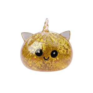 Gold Unicorn Glitter Dumpling Squishy being squeezed, soft slow-rise foam
