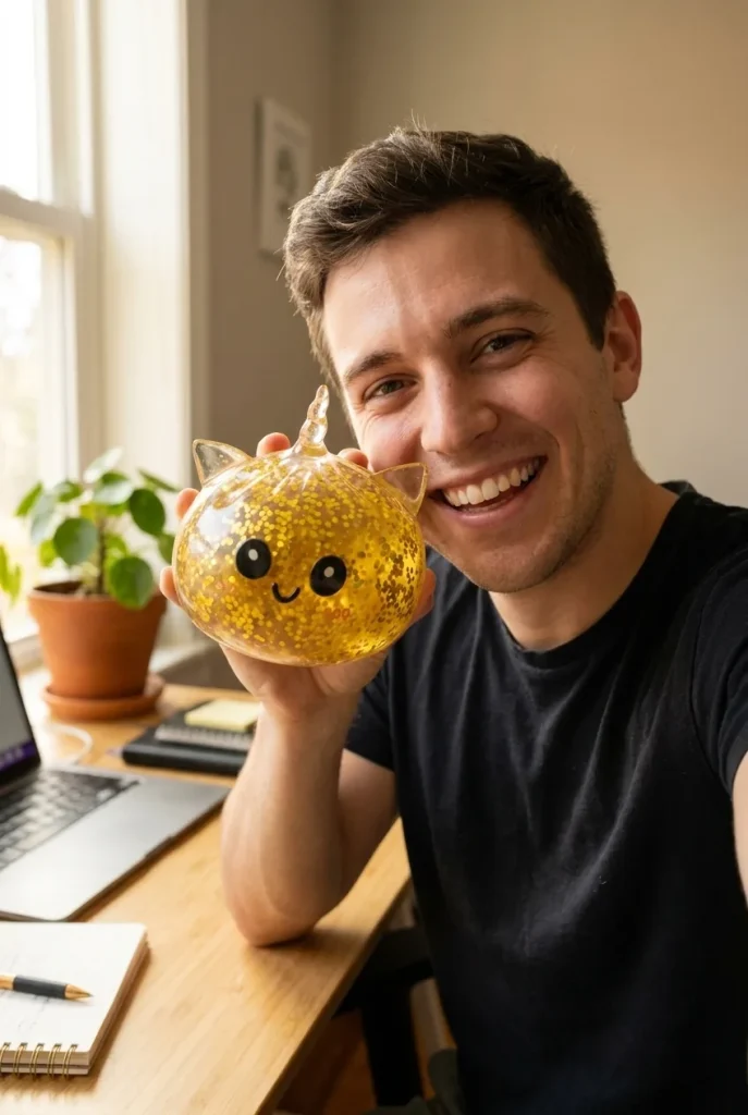 Gold Unicorn Glitter Dumpling Squishy in everyday life