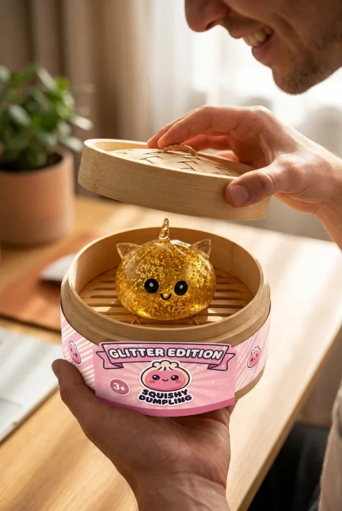 Gold Unicorn Glitter Dumpling Squishy unboxing moment