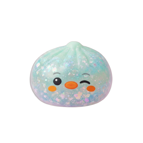 Frosted Mint Penguin Dumpling Squishy being squeezed, soft slow-rise foam