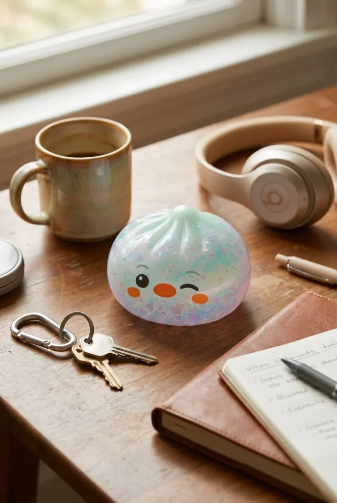 Frosted Mint Penguin Dumpling Squishy on the desk