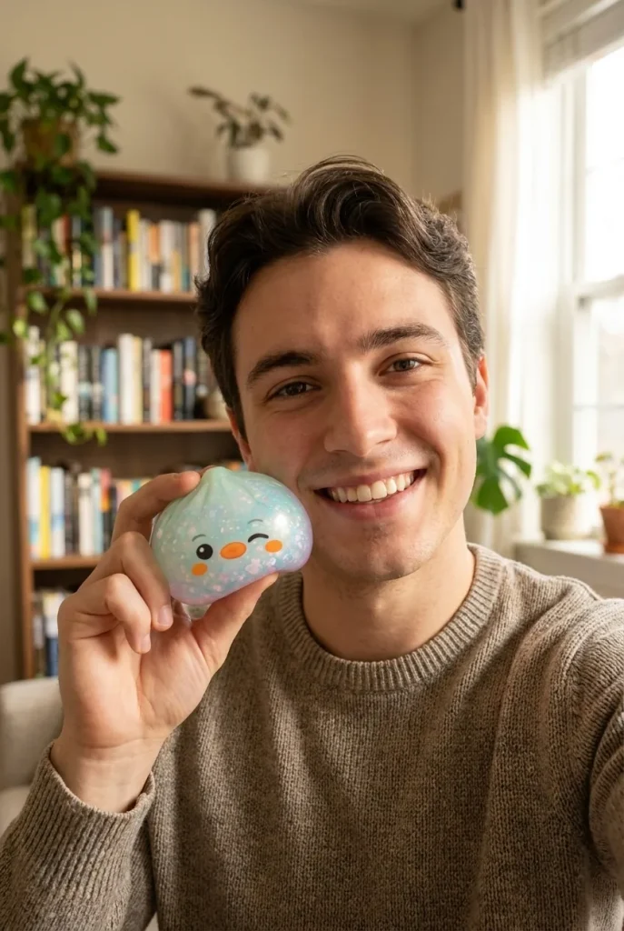 Frosted Mint Penguin Dumpling Squishy in everyday life