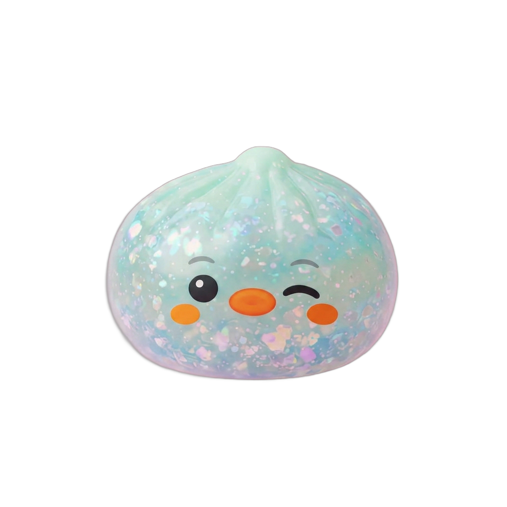 Frosted Mint Penguin Dumpling Squishy being squeezed, soft slow-rise foam