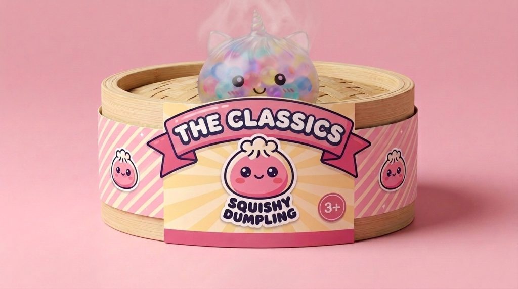 Pastel Unicorn Bubble Dumpling Squishy in its bamboo steamer box