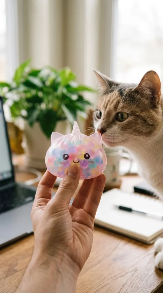 Pastel Unicorn Bubble Dumpling Squishy with a plush friend