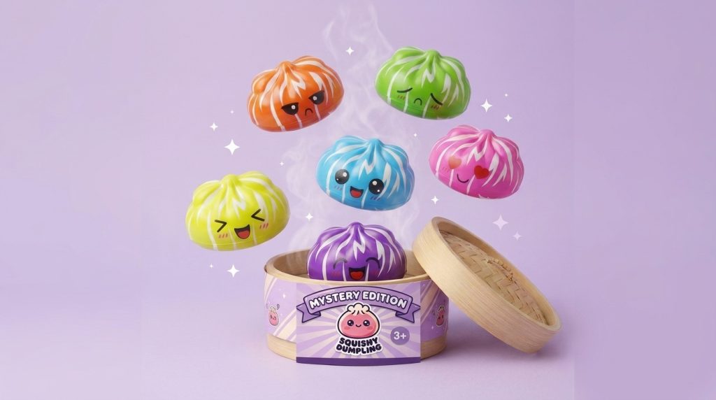 Squishy Dumpling Mystery Happy Faces being squeezed, soft slow-rise foam