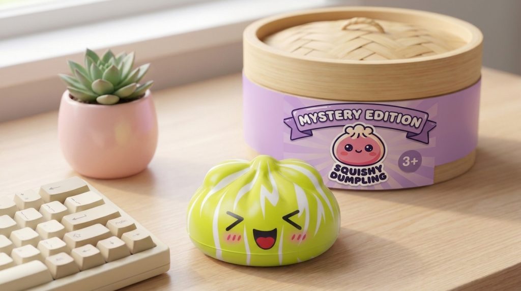 Squishy Dumpling Mystery Happy Faces in its kawaii setting