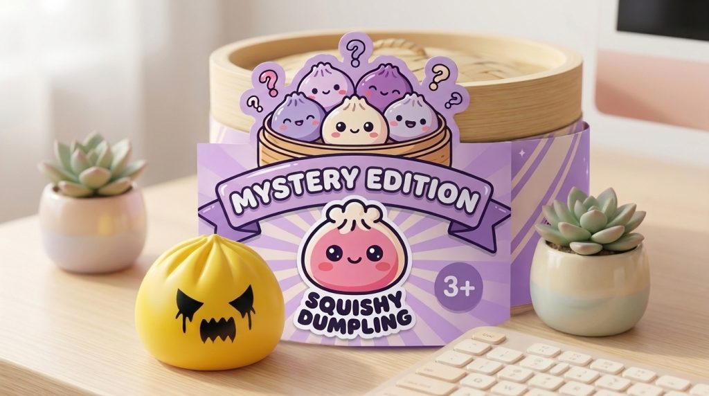 Ghost Mystery Dumpling Squishy in its kawaii setting