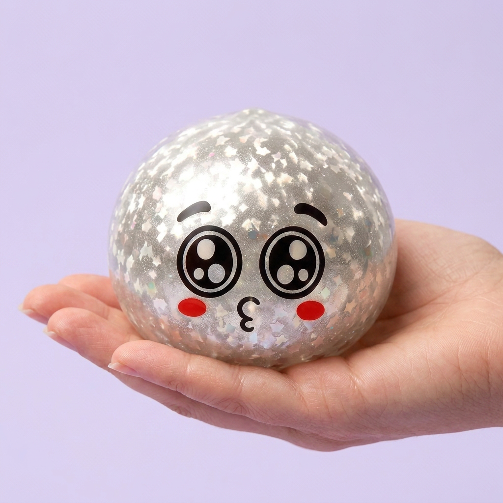 Puppy Eyed Mystery Dumpling Squishy held in hand, actual size