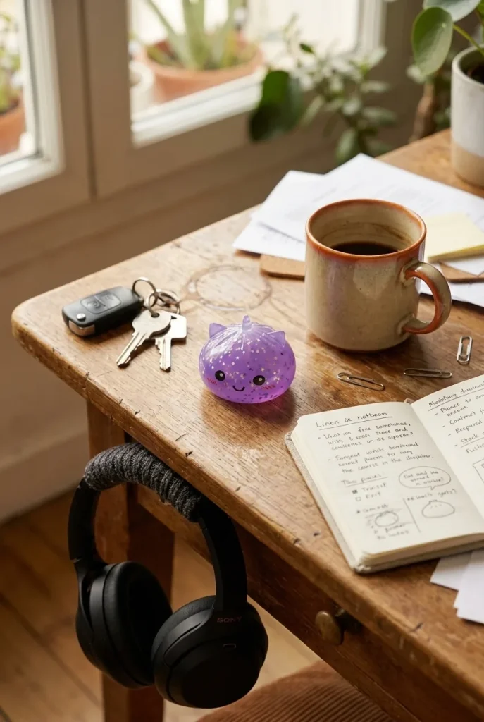 Unicorn Mystery Glitter Dumpling Squishy on the desk