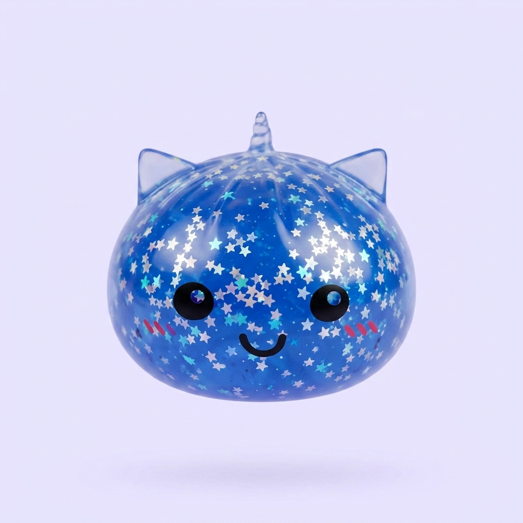 Unicorn Mystery Glitter Dumpling Squishy being squeezed, soft slow-rise foam
