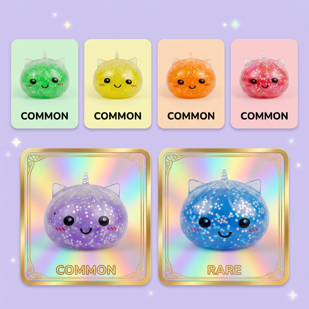 Unicorn Mystery Glitter Dumpling Squishy being squeezed, soft slow-rise foam