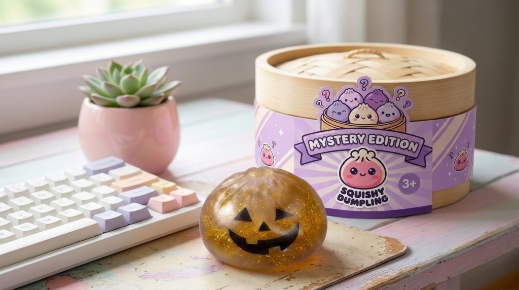 Crimson Vampire Mystery Dumpling Squishy in its kawaii setting