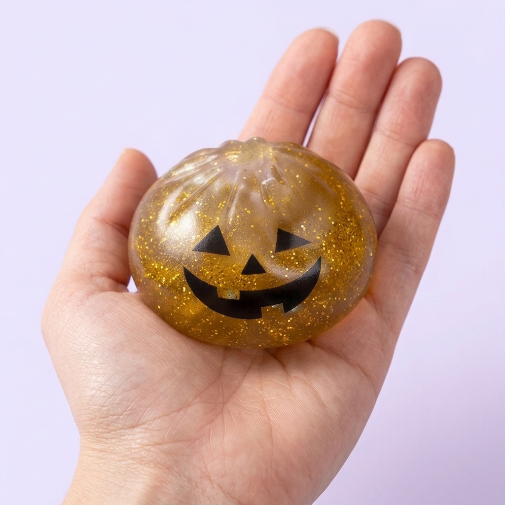 Crimson Vampire Mystery Dumpling Squishy held in hand, actual size