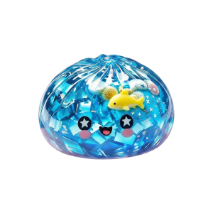 Coral Reef Ocean Glitter Dumpling Squishy being squeezed, soft slow-rise foam
