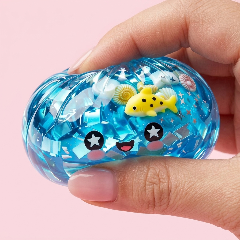 Coral Reef Ocean Glitter Dumpling Squishy — slow-rise effect, the foam springs back slowly