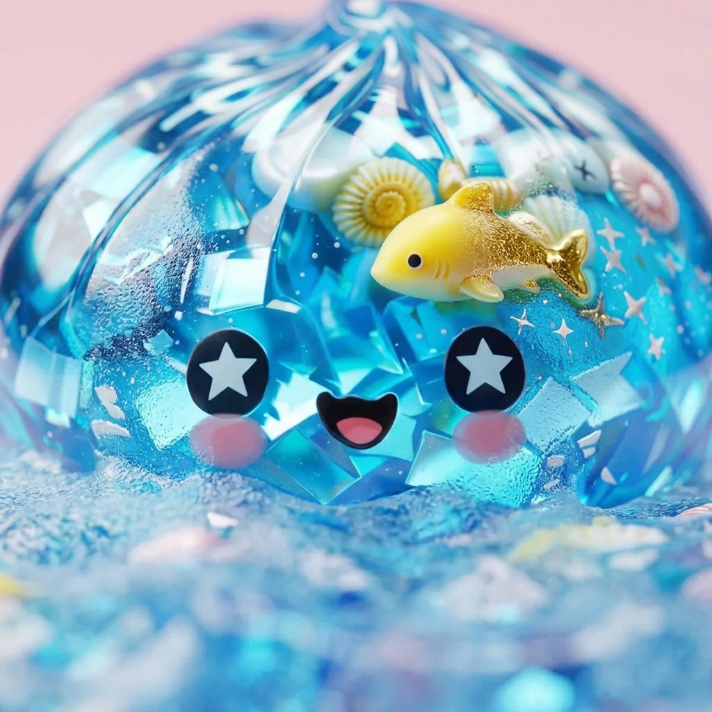Coral Reef Ocean Glitter Dumpling Squishy — close-up of the texture