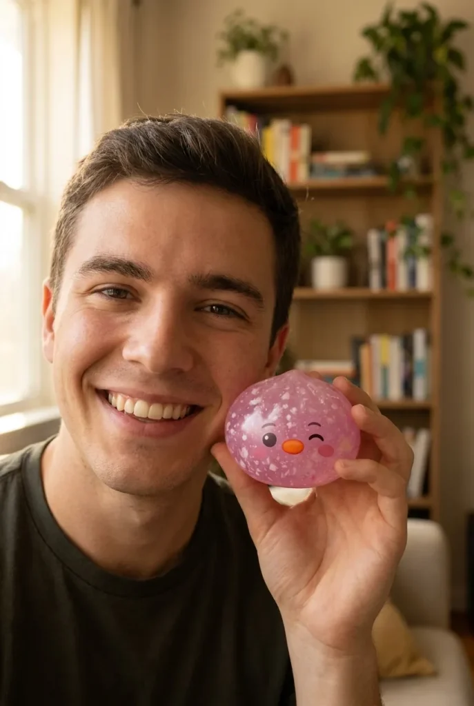 Candy Pink Penguin Dumpling Squishy in everyday life