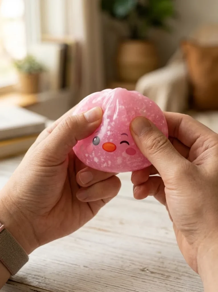 Candy Pink Penguin Dumpling Squishy mid-squish