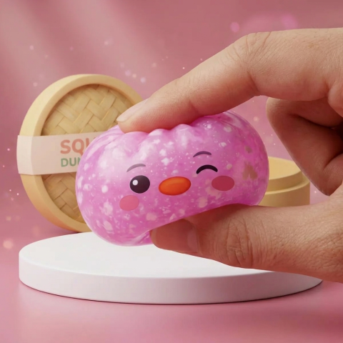 Candy Pink Penguin Dumpling Squishy — slow-rise effect, the foam springs back slowly