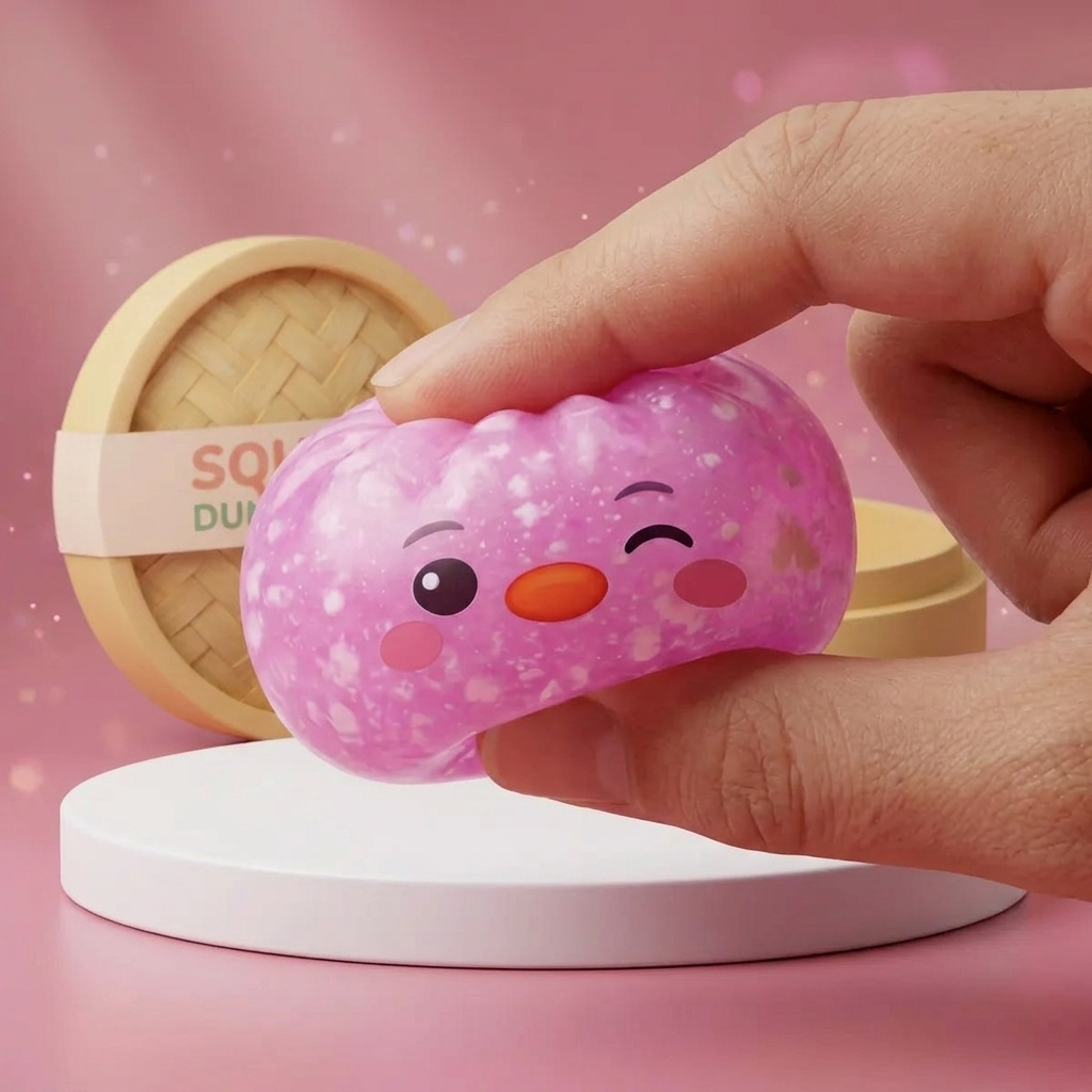 Candy Pink Penguin Dumpling Squishy — slow-rise effect, the foam springs back slowly