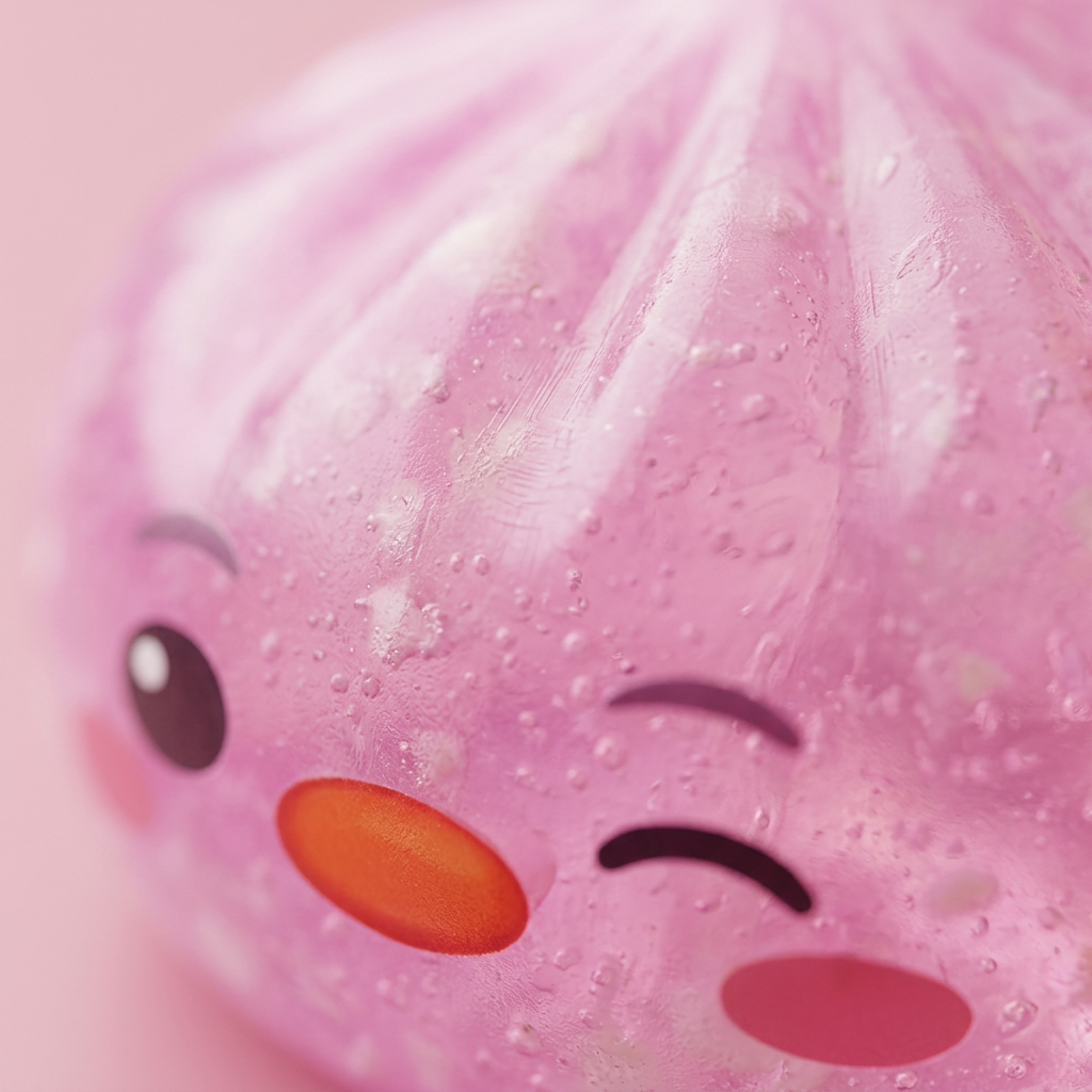 Candy Pink Penguin Dumpling Squishy — close-up of the texture