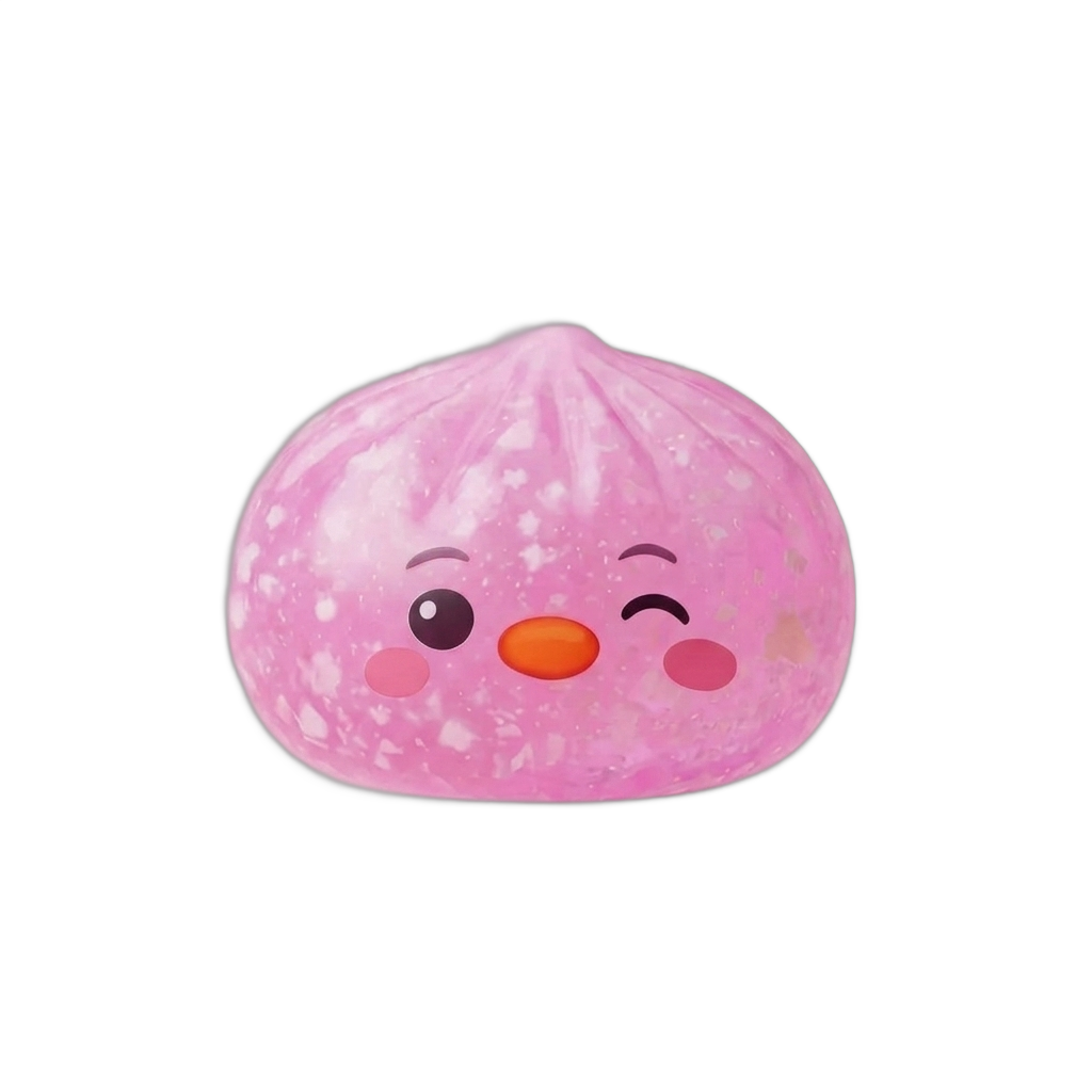 Candy Pink Penguin Dumpling Squishy being squeezed, soft slow-rise foam