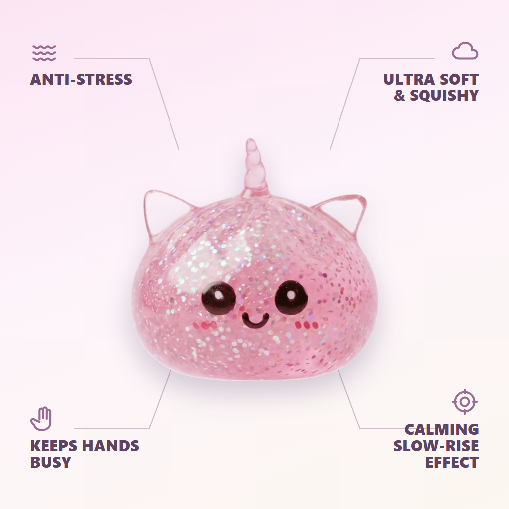 Pink Glitter Unicorn Dumpling Squishy — its benefits