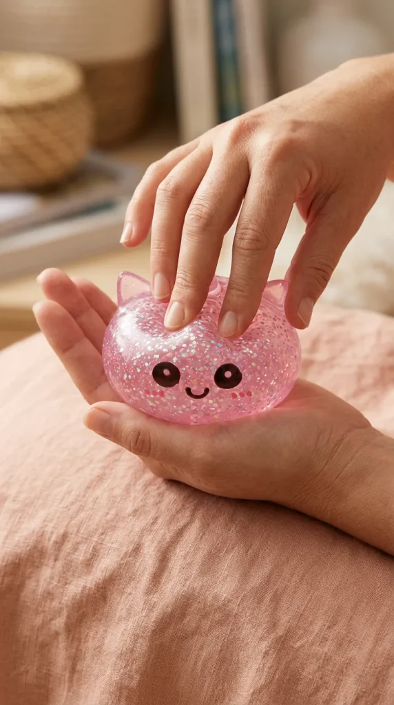 Pink Glitter Unicorn Dumpling Squishy mid-squish