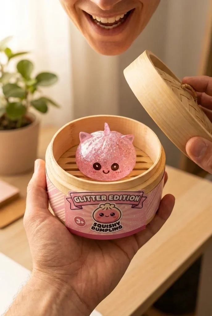 Pink Glitter Unicorn Dumpling Squishy unboxing moment