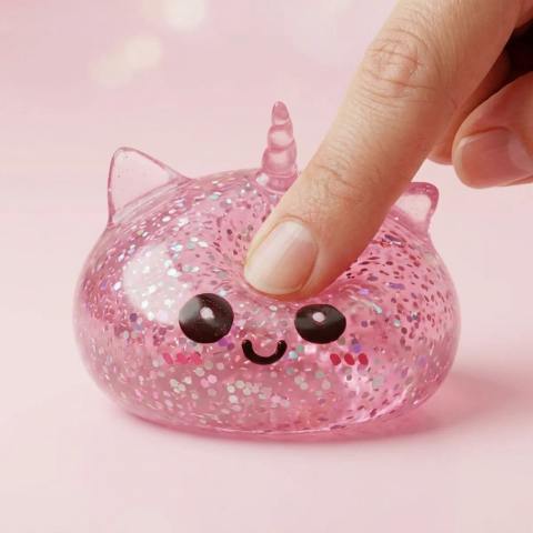 Pink Glitter Unicorn Dumpling Squishy — slow-rise effect, the foam springs back slowly