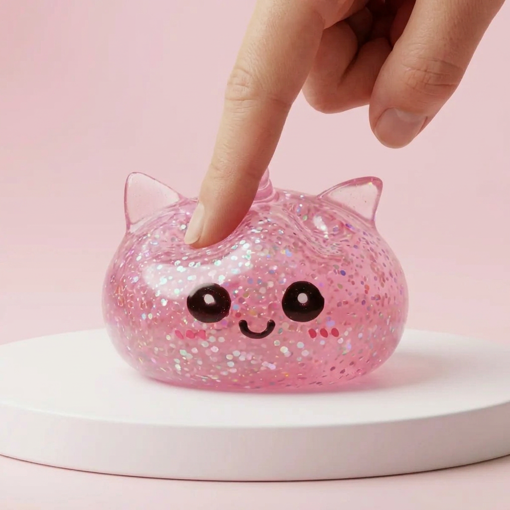 Pink Glitter Unicorn Dumpling Squishy being squeezed, soft slow-rise foam